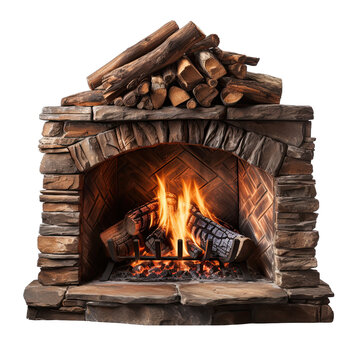 Outdoor Fireplace Isolated on Transparent or White Background, PNG