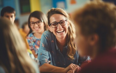 Smiling teacher in an school classroom