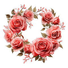 Wreath of Roses Isolated on Transparent or White Background, PNG