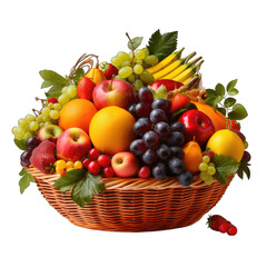 Basket of Fresh Fruits Isolated on Transparent or White Background, PNG