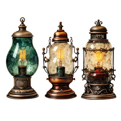 Vintage Lamp Set Isolated on Transparent or White Background, PNG