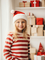 Little blonde girl wearing a Santa hat