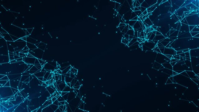 Abstract digital connection dots and lines. Technology background. Network connection structure. Plexus effect. 3d depth of field, dots connected by lines, low poly motion abstraction, seamless loop
