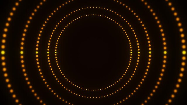Abstract circle gold glowing dotted vj background. Gold glitter pattern in circle form. Circle halftone dots. Glowing golden circles motion. VJ pattern, stage, podium for presentation. Circle tunnel - Powered by Adobe
