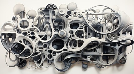 intricate white sculpture  form, geometric form, wavy white shapes