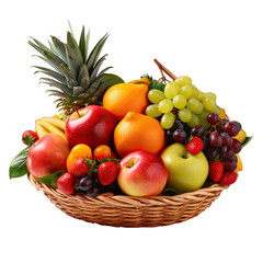 Naklejka na ściany i meble Basket of Fresh Fruits Isolated on Transparent or White Background, PNG