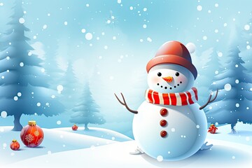 Naklejka na ściany i meble Snowman Christmas celebrating background concept featuring a festive and magical scene