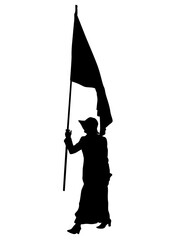 People of with large flags on white background