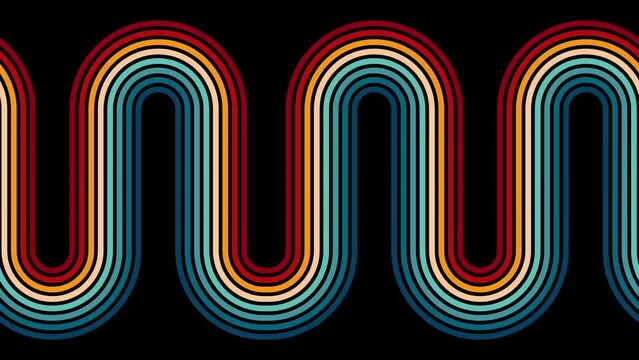 Vintage Striped Backgrounds, Loop Samples, Retro Colors from the 1970s 1980s, 70s, 80s, 90s. retro vintage 70s style stripes background footage lines. Transition loop shapes moving eighties style