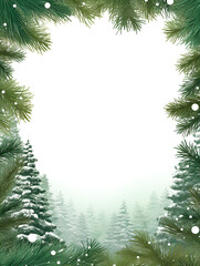Green pine frame background with white copy space inside for text