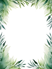 Illustration frame background with green leaves and white copy space inside for text 