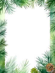 Watercolor green pine frame background with white copy space for text