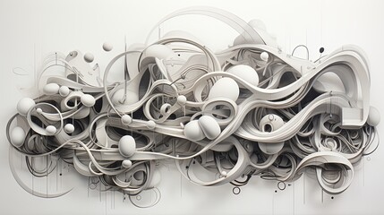 intricate white sculpture  form, geometric form, wavy white shapes