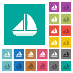 Sailing boat solid square flat multi colored icons