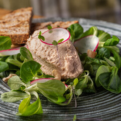 Canard Foie gras Pate made of the liver of a duck or goose with toasted bread slice. © izikmd