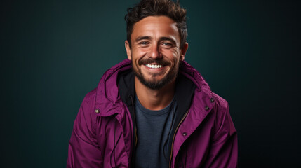 Obraz premium Portrait of attractive cheerful european man wearing modern specs isolated over purple violet color background