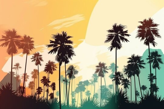 Isolated background with vibrant, healthy palm trees. Generative AI