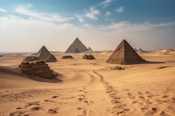 Fototapeta na wymiar Beautiful pyramids in the north of Egypt. Dreamlike and imaginary setting. Generative AI