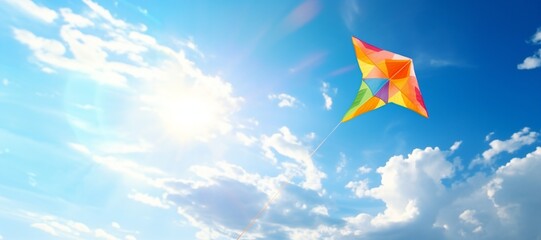 Colorful Kite Flying with Blue Sky, celebrating Green monday