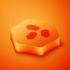 Isometric Chicken nuggets icon isolated on orange background. Orange hexagon button. Vector Illustration