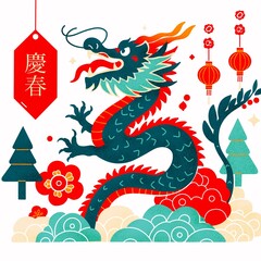 Obraz premium 辰年のアジア風年賀状イラスト