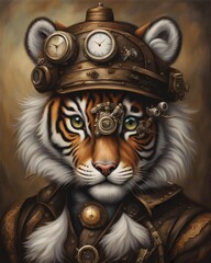 Steampunk Tiger Portrait, Generative Ai