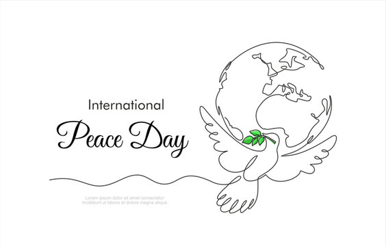 Planet Earth with dove of peace drawn in one continuous line. One line drawing, minimalism. Vector illustration.