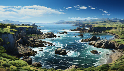 Idyllic sunset over majestic mountain range, a beauty in nature generated by AI