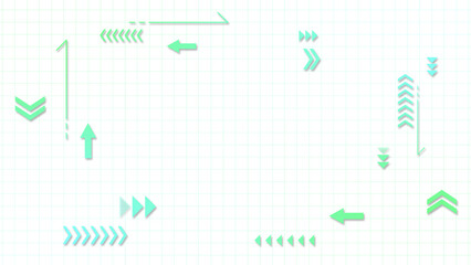 様々な形の矢印が流れる背景　
白い背景