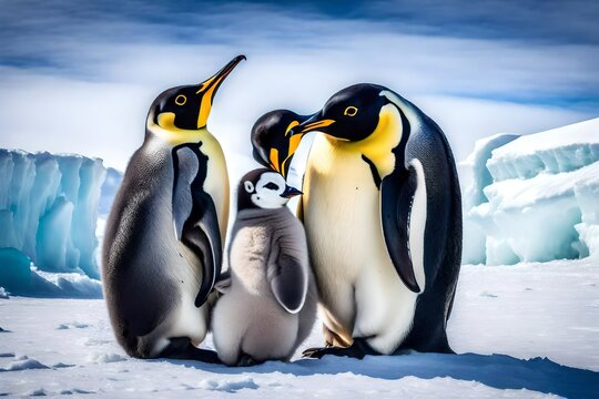 Emperor penguin and chick Antarctica, love between animal