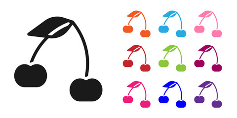 Black Cherry icon isolated on white background. Fruit with leaf symbol. Set icons colorful. Vector