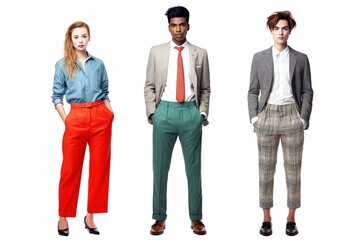 Obraz premium Strength in Diversity: A Multicultural Business Team Stands Together, United on a White Background, Smartly Dressed, Blending Experience and Youthful Energy