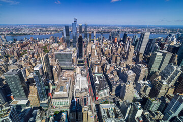 High angle, elevated view of the Hudson Yards in Manhattan taken from the Empire State building, New York City, USA - obrazy, fototapety, plakaty