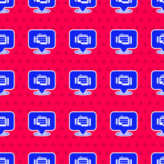 Blue Check engine icon isolated seamless pattern on red background. Vector