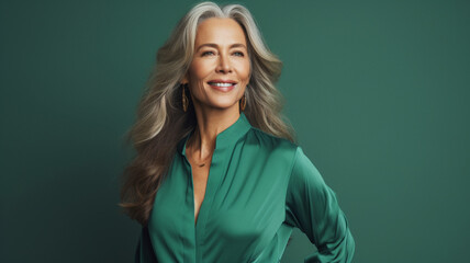 Beautiful mature woman on an green background