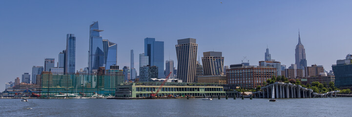 Skyline view of the Hudson Yards, Pier 57, Little Island and Midtown Manhattan as seen from a boat...