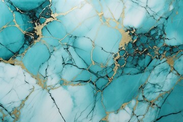 Smooth texture turquoise white gold marble background in high resolution. Generative AI