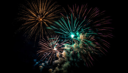 Fototapeta na wymiar Fourth of July celebration exploding fireworks illuminate the dark night generated by AI