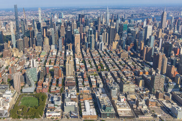 Helicopter view of the Hell's Kitchen and Midtown East, Manhattan, New York, USA
