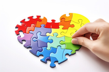 A heart-shaped jigsaw puzzle piece, painted in vibrant red, symbolizes the concept of love and health, connecting to form a complete shape, reflecting the significance of cardiovascular care