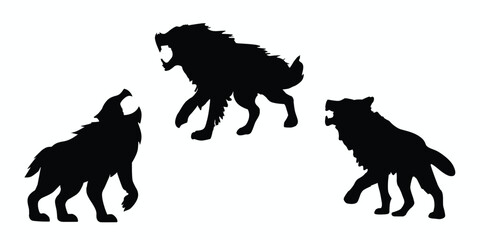 Werewolf silhouettes set. Wolf silhouettes set. Vector illustration