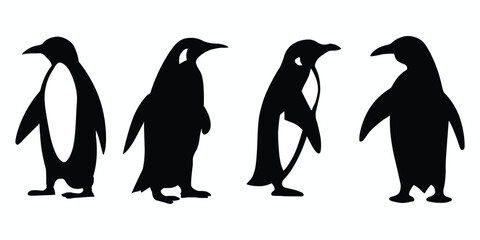 Penguin silhouettes set. Penguin icons set. Vector illustration