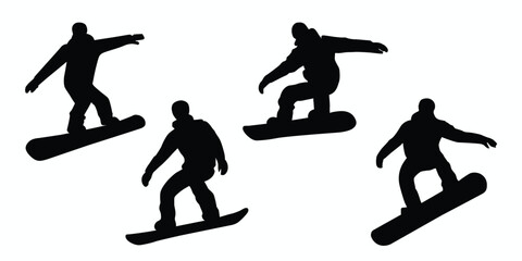Snowboarder silhouettes set. Set of snowboarding silhouettes. Vector illustration