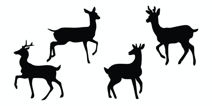 Roe deer silhouettes set. Roe deer icons set. Vector illustration