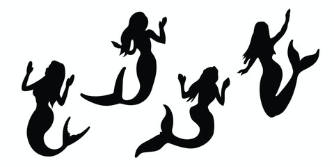 Mermaid silhouettes set. Mermaid icons set. Vector illustration