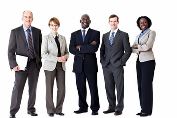 The Power of Age and Experience: A Multicultural Business Team, Smartly Dressed, Unites on a White Background, Demonstrating the Strength in Their Collective Wisdom