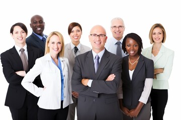The Power of Age and Experience: A Multicultural Business Team, Smartly Dressed, Unites on a White Background, Demonstrating the Strength in Their Collective Wisdom