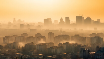 Modern Beijing skyline glows at dusk, a financial district masterpiece generative AI