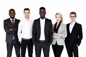 United by Purpose: A Multicultural Business Team, Including Both Youth and Experience, Stands Together on a White Background, Ready for Any Corporate Challenge