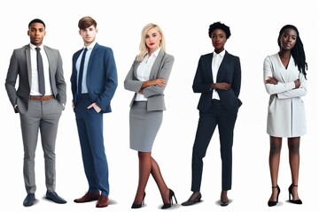 United by Purpose: A Multicultural Business Team, Including Both Youth and Experience, Stands Together on a White Background, Ready for Any Corporate Challenge